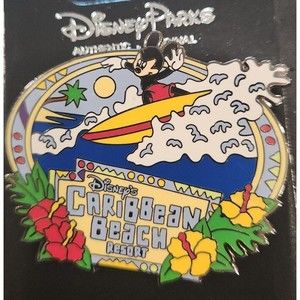 Disney Trading Pin 00001‎ Mickey Caribbean Beach Resort Surfing Surfer Surfs Up